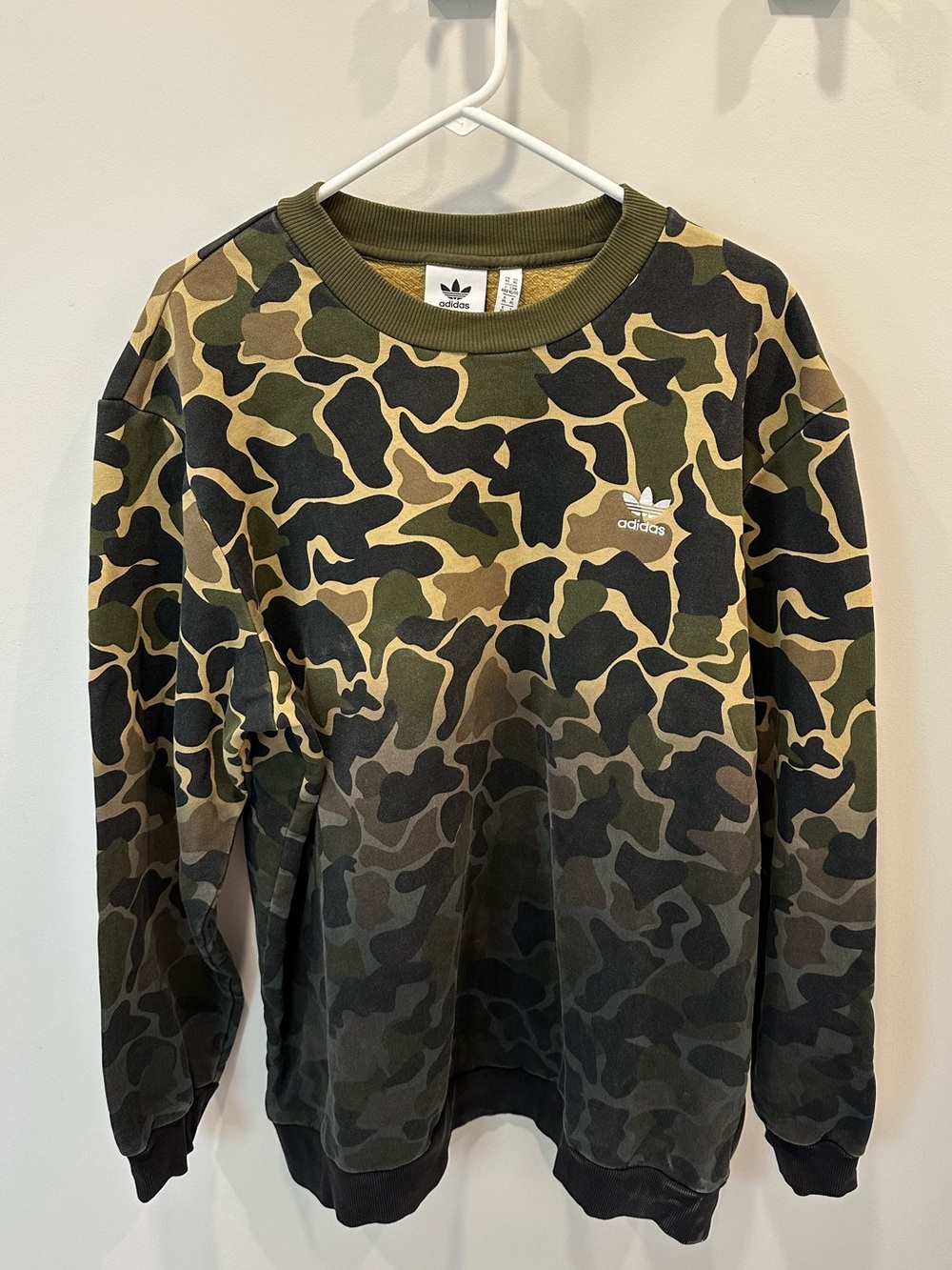 adidas Men's Olive & Black Camo Crewneck Sweater